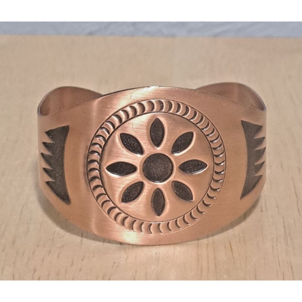Vintage Native American Cuff Bracelet Sun Symbol Solid Copper